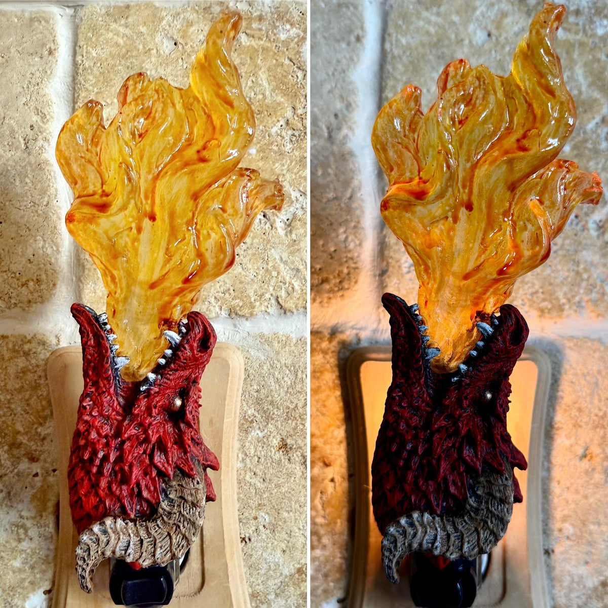 Fire Breathing Dragon Nightlight, Hand Painted Resin Sculpture