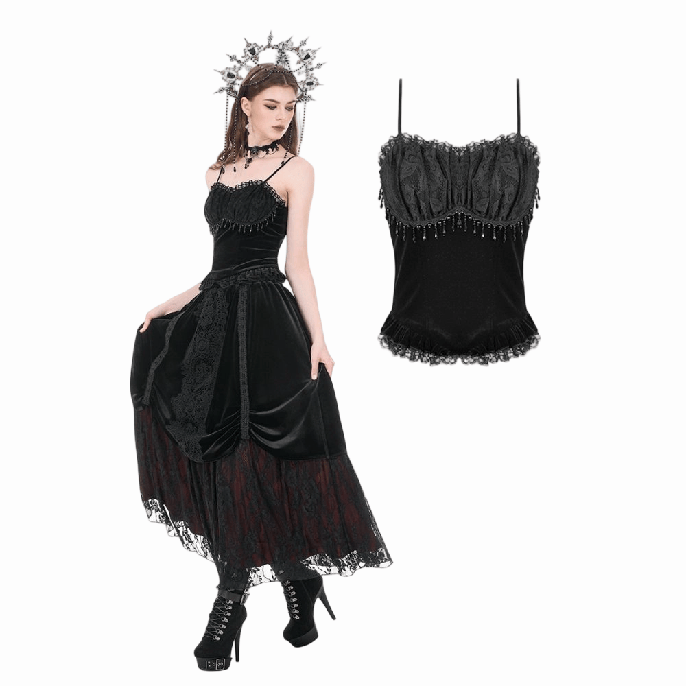 Midnight Reliquary Beaded Velvet Bustier front view