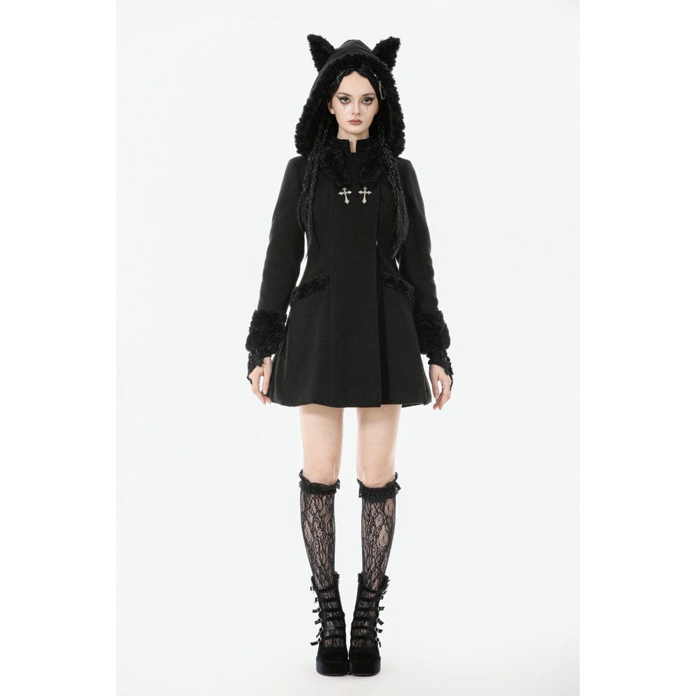 Midnight Familiar Cat-Ear Coat detail view