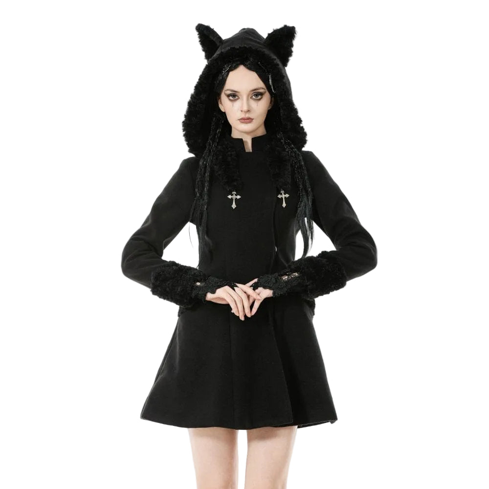Midnight Familiar Cat-Ear Coat detail view