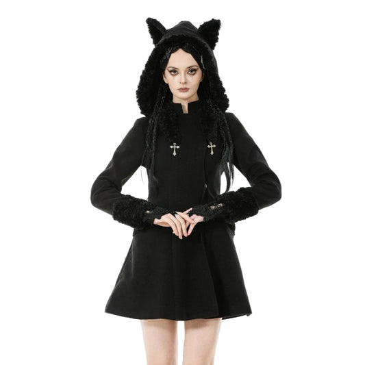Midnight Familiar Cat-Ear Coat detail view
