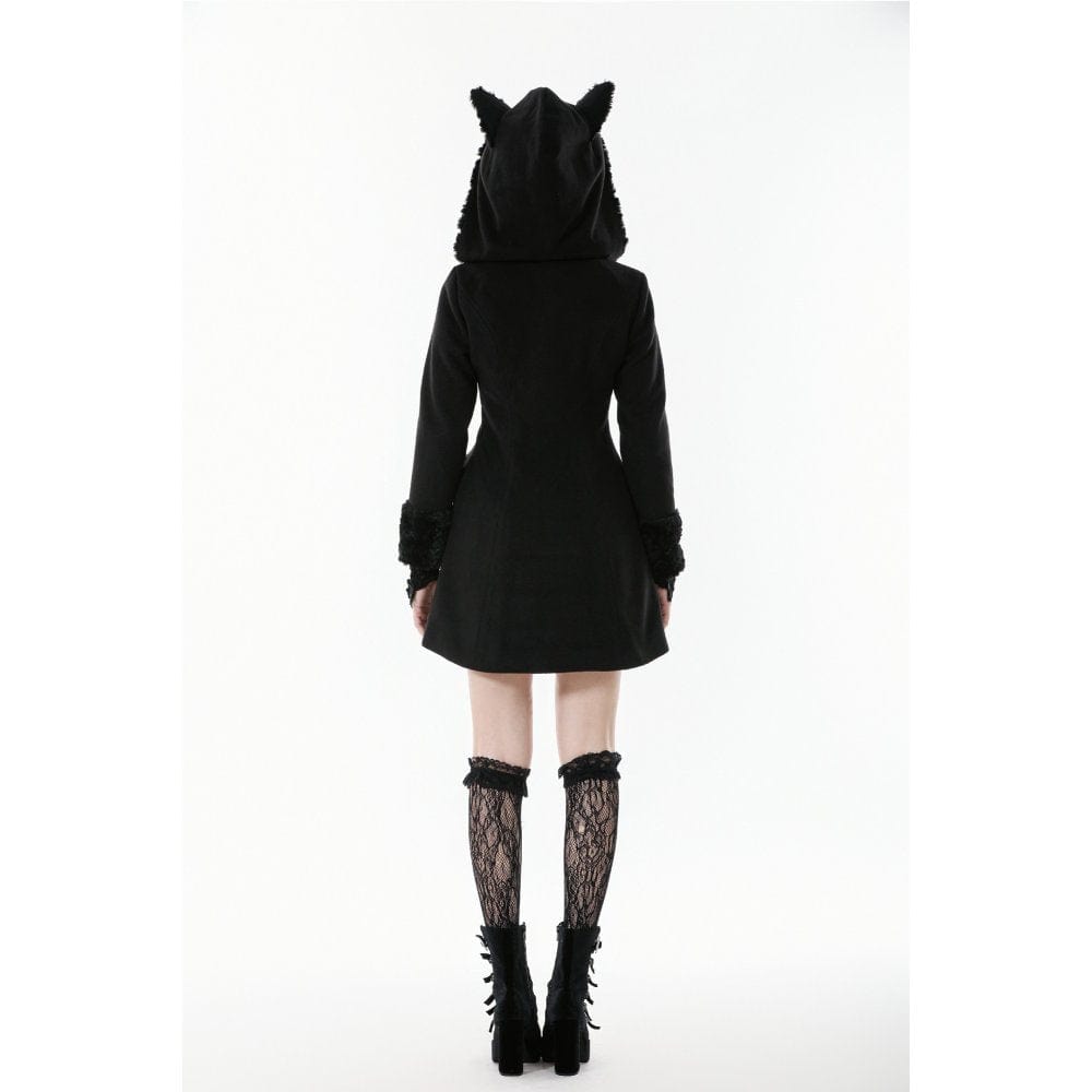 Midnight Familiar Cat-Ear Coat detail view