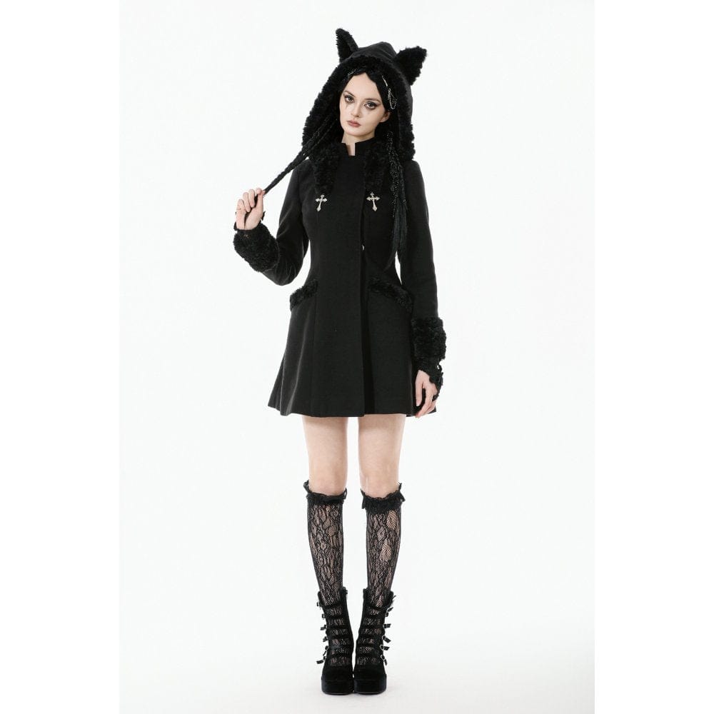 Midnight Familiar Cat-Ear Coat detail view