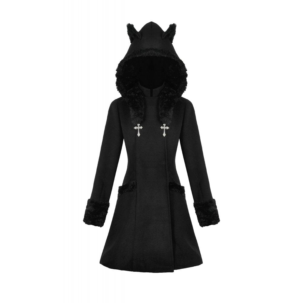 Midnight Familiar Cat-Ear Coat detail view