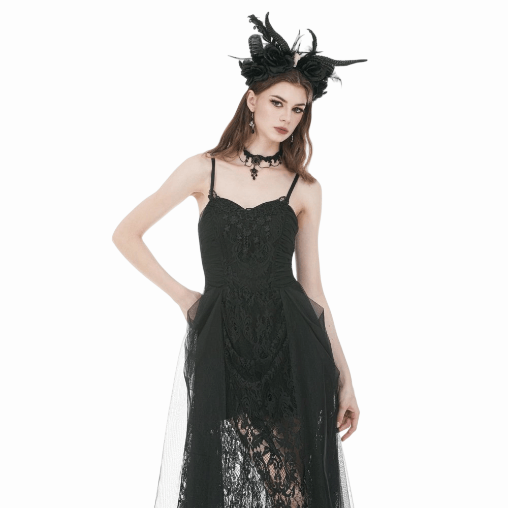 Midnight Rose Ruched Lace Gown