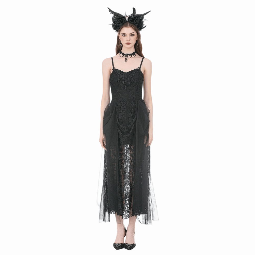 Midnight Rose Ruched Lace Gown