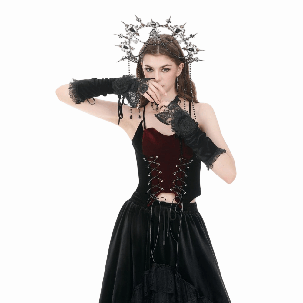 Velvet Vow Lace-Up Arm Sleeves detail