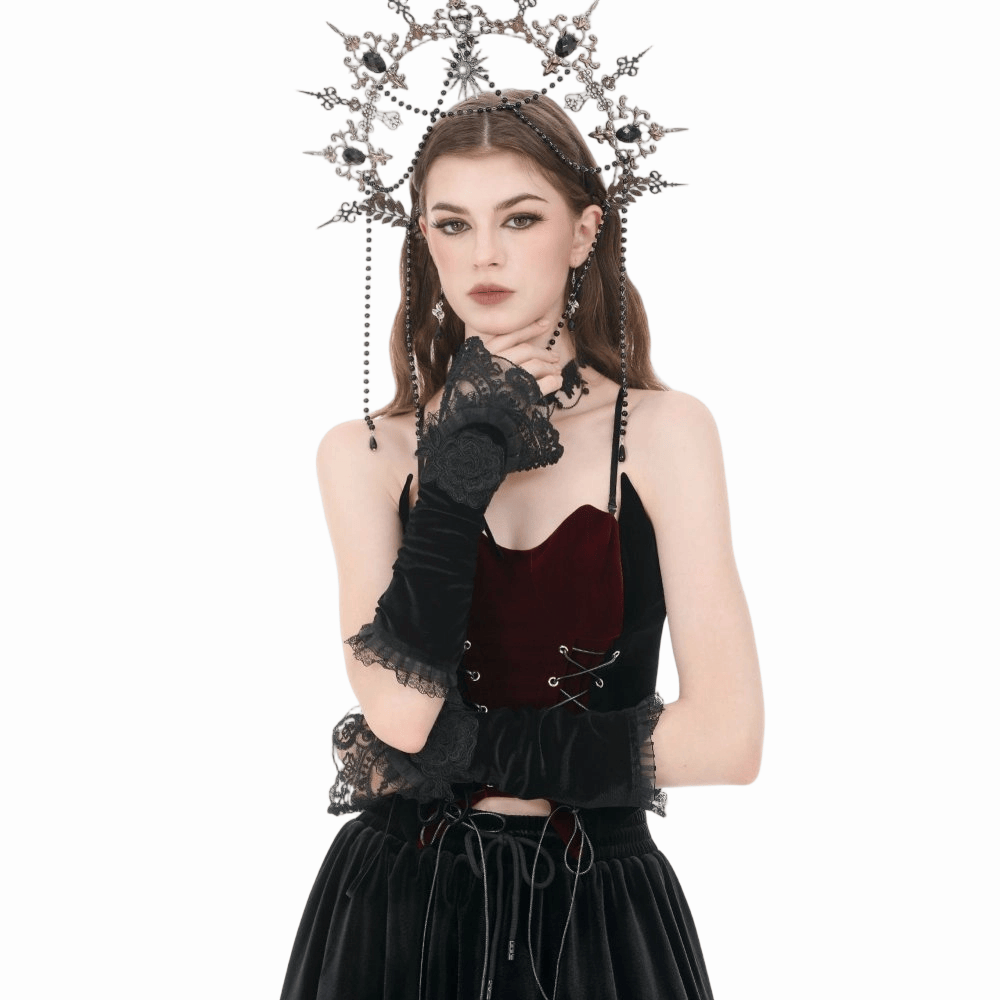 Velvet Vow Lace-Up Arm Sleeves detail
