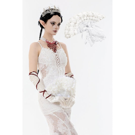 Pearl Mourning Floral-Lace Fan front view