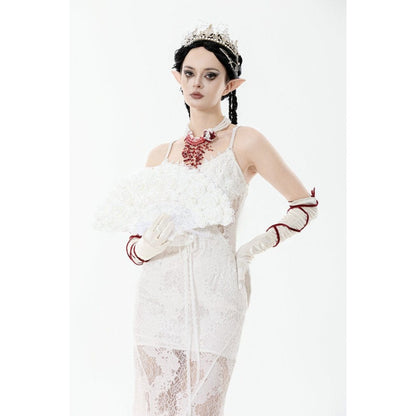 Pearl Mourning Floral-Lace Fan detail view
