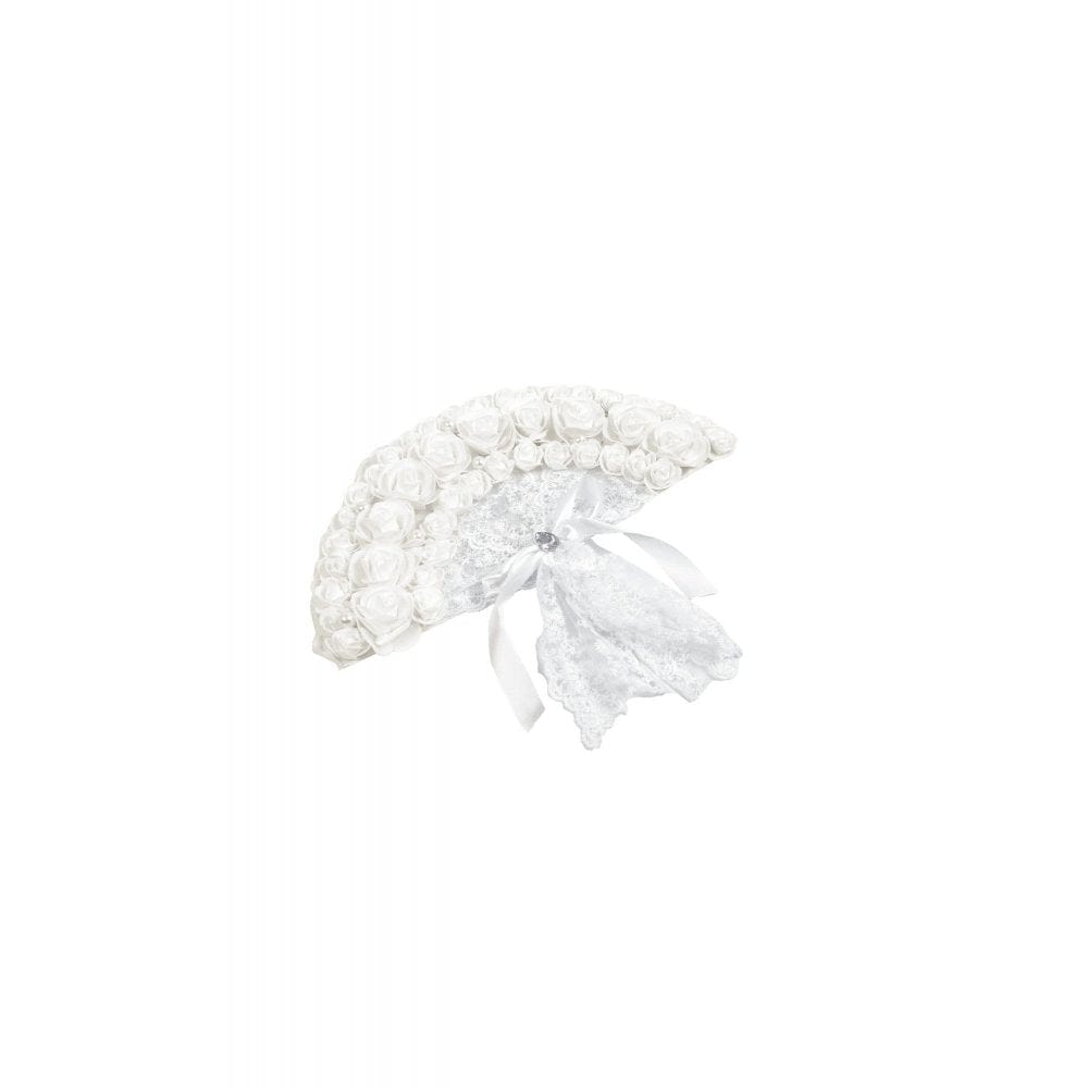 Pearl Mourning Floral-Lace Fan detail view