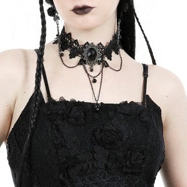 Black Oracle Gemstone Lace Choker detail view