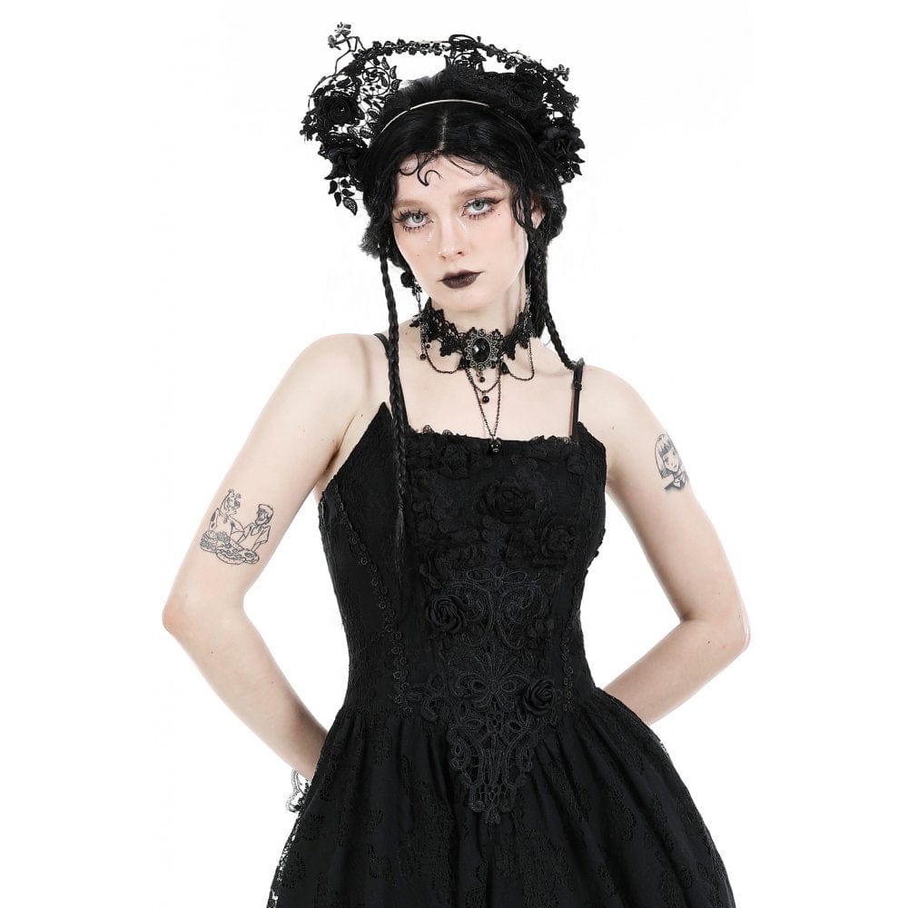 Black Oracle Gemstone Lace Choker detail view