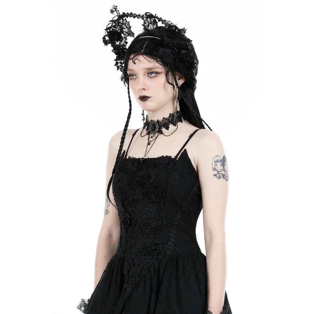 Black Oracle Gemstone Lace Choker detail view