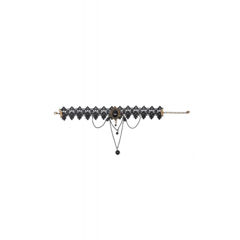 Black Oracle Gemstone Lace Choker detail view