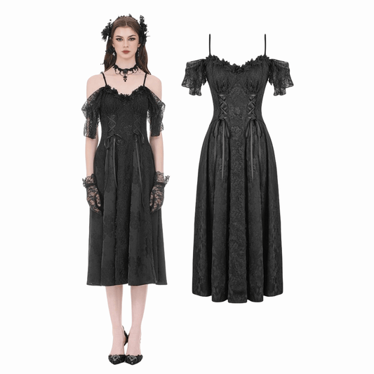 Black Vow Jacquard Off-Shoulder Gown