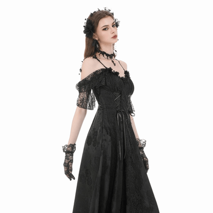 Black Vow Jacquard Off-Shoulder Gown