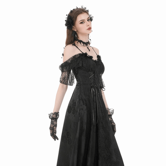 Black Vow Jacquard Off-Shoulder Gown