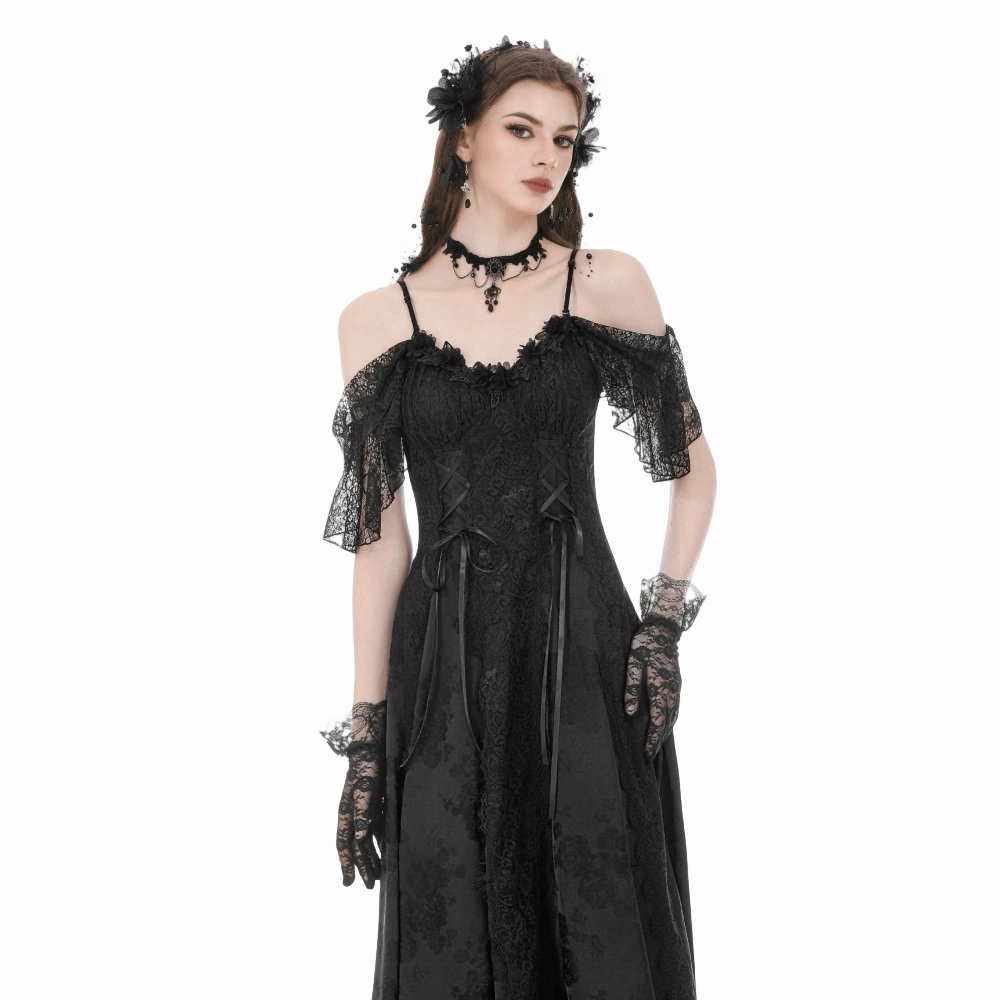 Black Vow Jacquard Off-Shoulder Gown