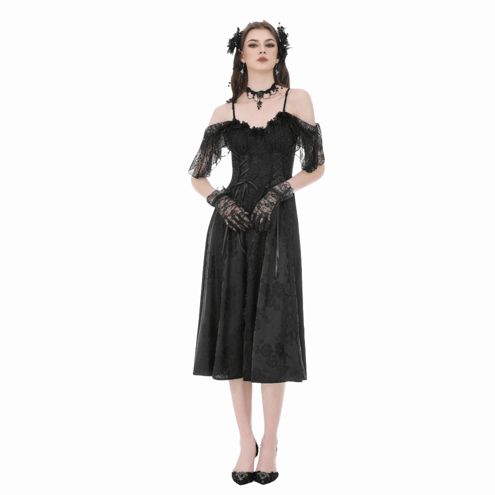 Black Vow Jacquard Off-Shoulder Gown