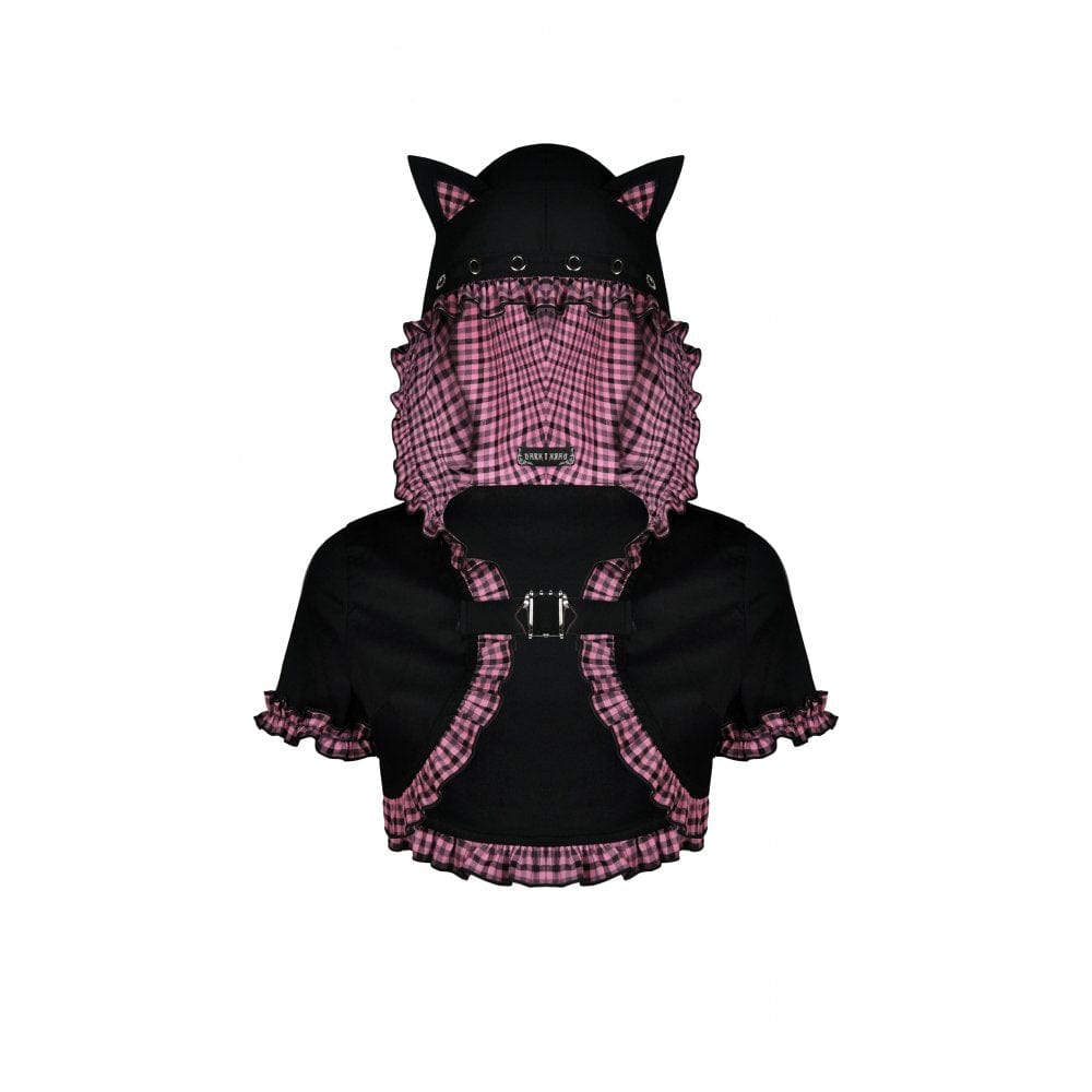 Pink Familiar Plaid Cat-Ear Cape detail view