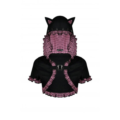 Pink Familiar Plaid Cat-Ear Cape detail view