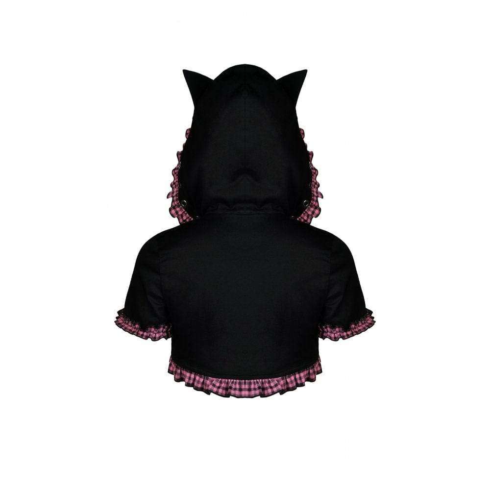 Pink Familiar Plaid Cat-Ear Cape detail view