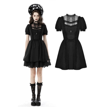 Porcelain Shadow Puff-Sleeve Lace Dress detail view
