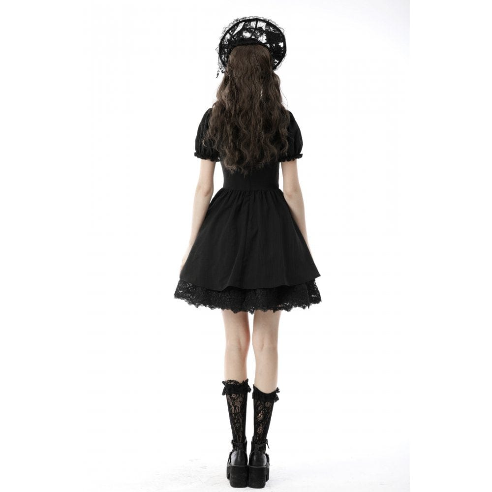 Porcelain Shadow Puff-Sleeve Lace Dress detail view