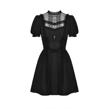 Porcelain Shadow Puff-Sleeve Lace Dress detail view