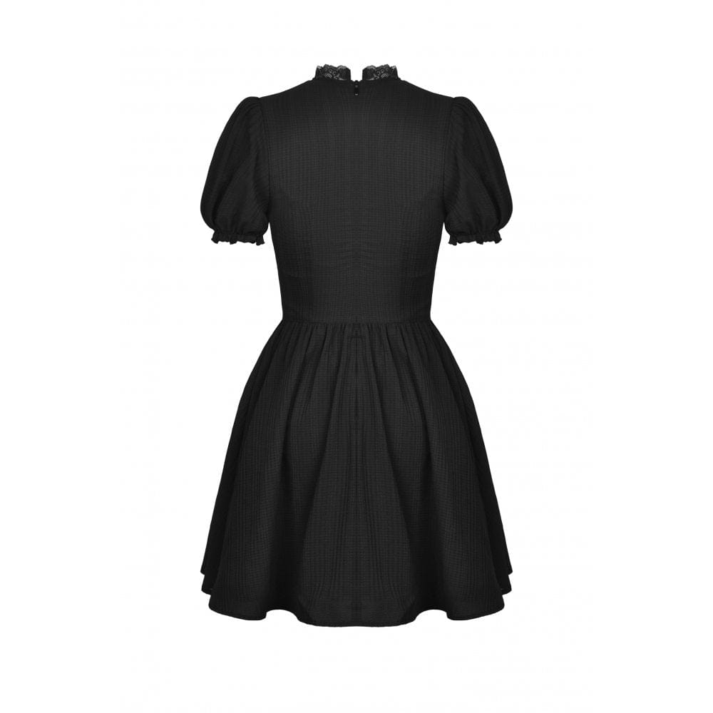 Porcelain Shadow Puff-Sleeve Lace Dress detail view