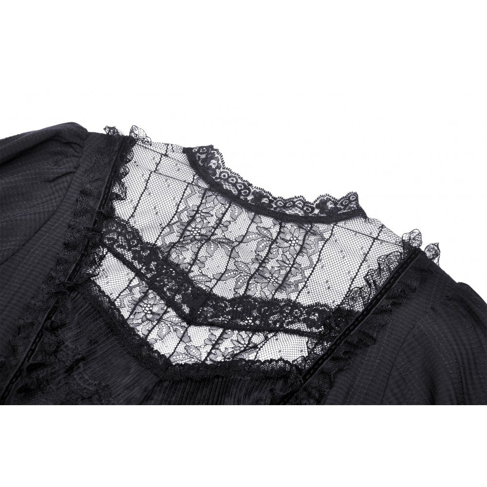 Porcelain Shadow Puff-Sleeve Lace Dress detail view