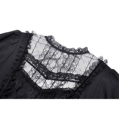 Porcelain Shadow Puff-Sleeve Lace Dress detail view
