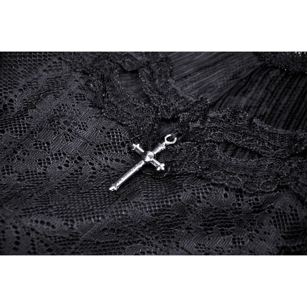 Porcelain Shadow Puff-Sleeve Lace Dress detail view