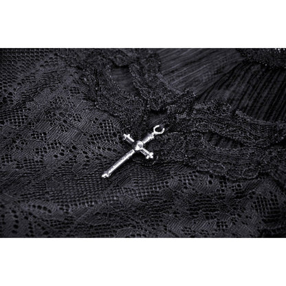Porcelain Shadow Puff-Sleeve Lace Dress detail view