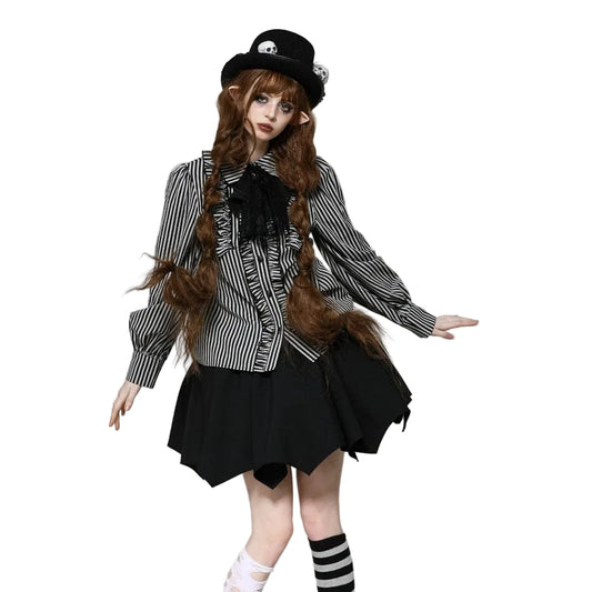 Mad Doll Striped Skull-Bow Shirt detail view