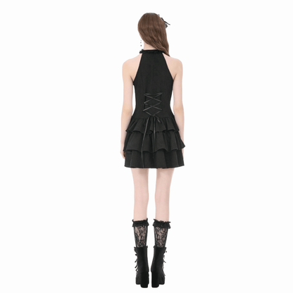 Midnight Cascade Ruffled Halter Dress detail view