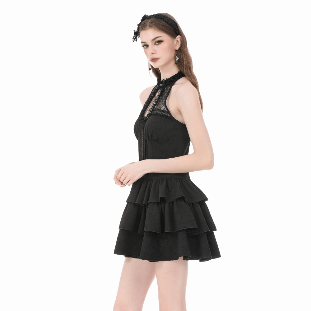 Midnight Cascade Ruffled Halter Dress detail view