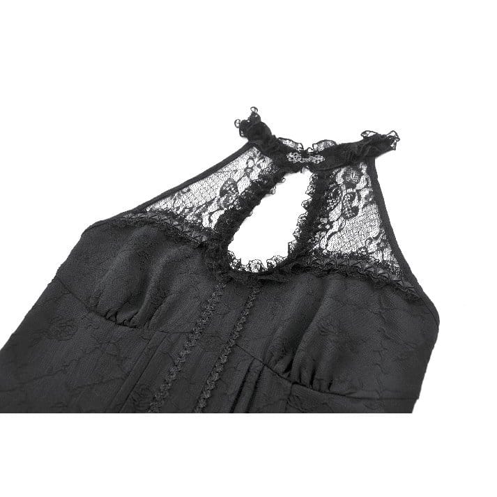 Midnight Cascade Ruffled Halter Dress detail view