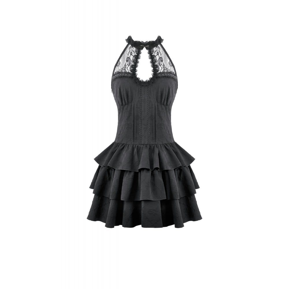 Midnight Cascade Ruffled Halter Dress detail view