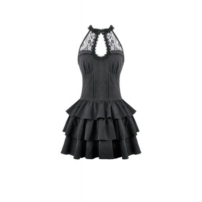 Midnight Cascade Ruffled Halter Dress detail view