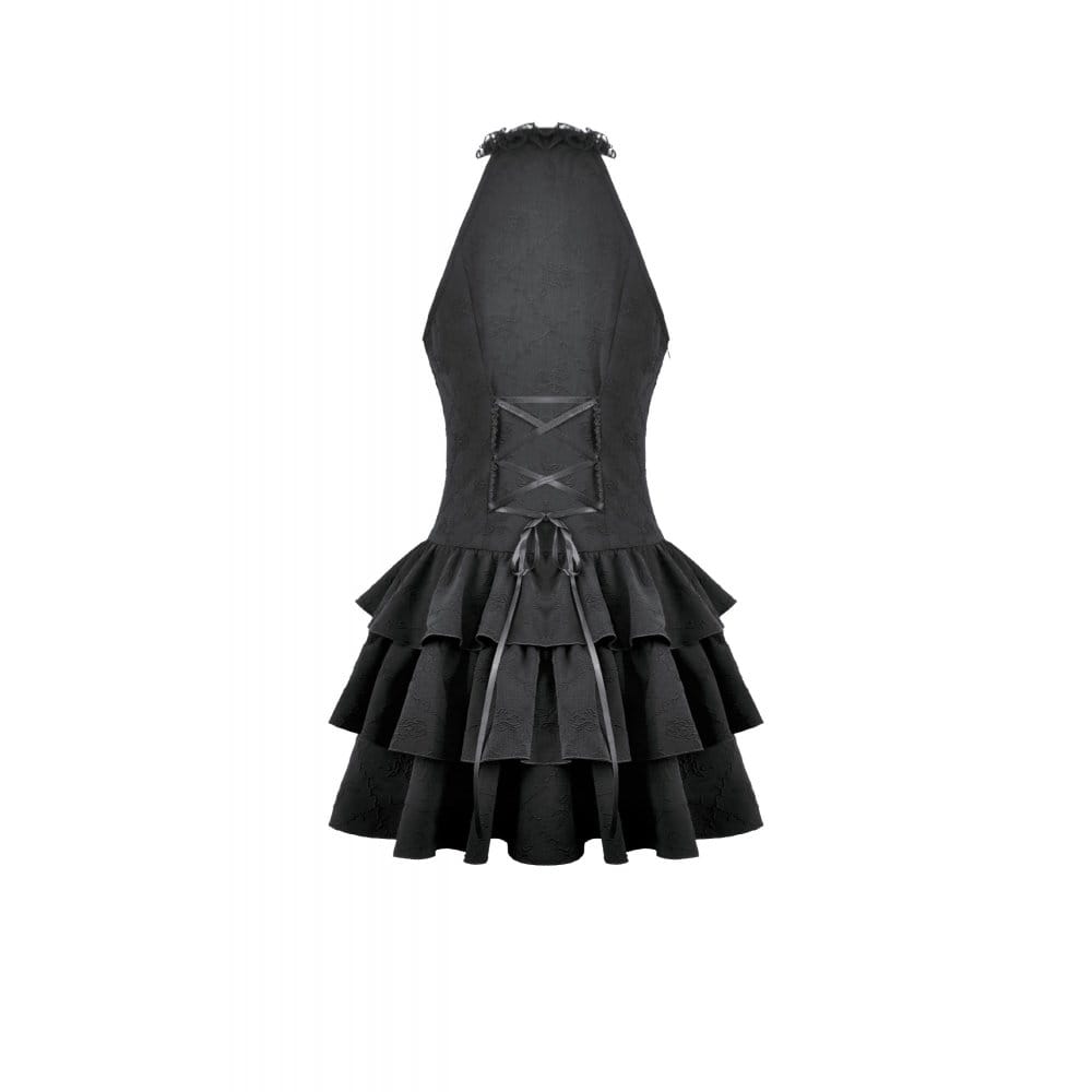 Midnight Cascade Ruffled Halter Dress detail view