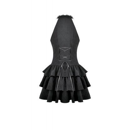 Midnight Cascade Ruffled Halter Dress detail view