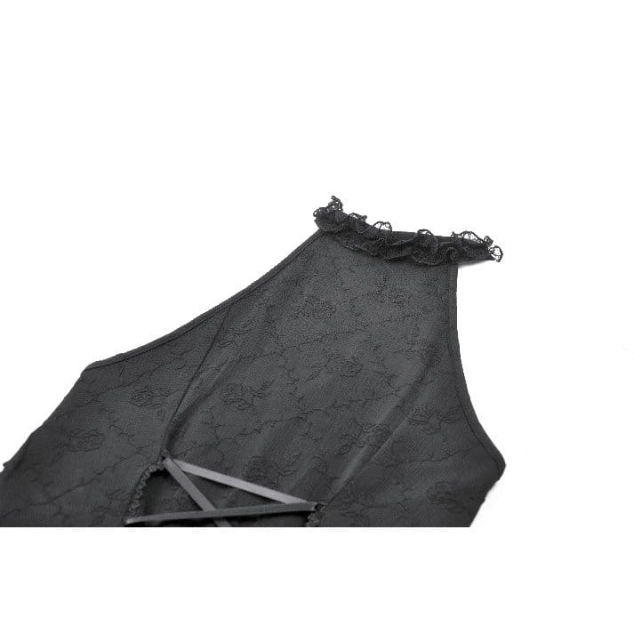 Midnight Cascade Ruffled Halter Dress detail view