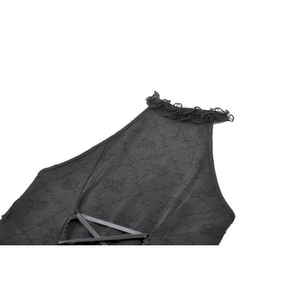 Midnight Cascade Ruffled Halter Dress detail view