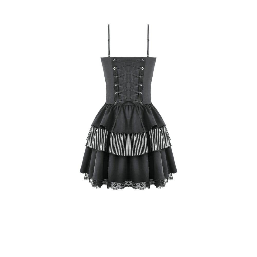 Pinstripe Rebellion Lace-Up Dress detail