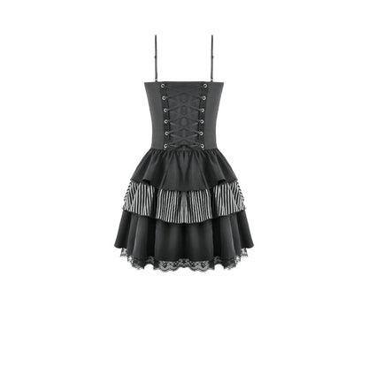 Pinstripe Rebellion Lace-Up Dress detail