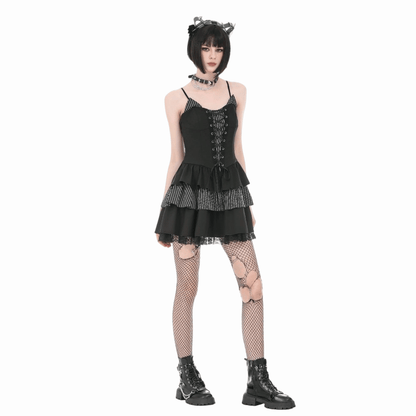Pinstripe Rebellion Lace-Up Dress detail