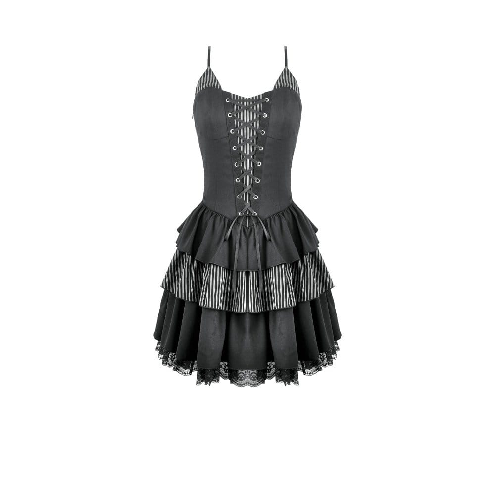 Pinstripe Rebellion Lace-Up Dress detail