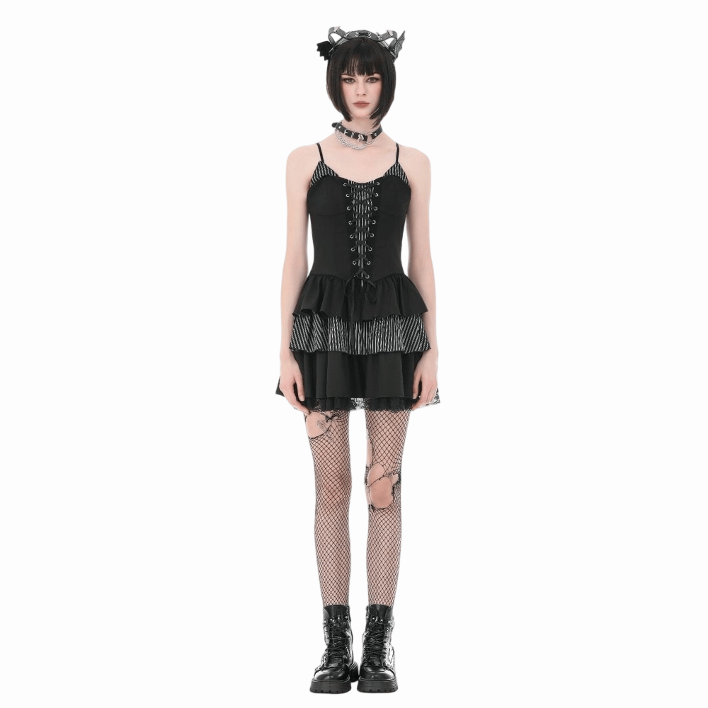 Pinstripe Rebellion Lace-Up Dress detail
